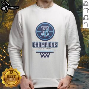Alt Text: Cozy Top Rhode Island Women's Basketball 2026 Betterment Atlantic 10 Championship sweatshirt in navy blue.