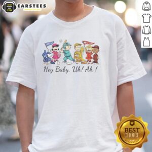 Good Snoopy Peanuts and Friends Hey Baby Uh Ah T-Shirt featuring Snoopy and friends in a fun, colorful design.