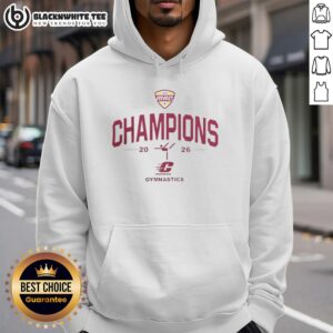 Alt Text: Awesome Michigan Chippewas MAC 2026 Gymnastics Champions hoodie featuring team colors and logo.