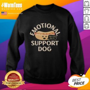 Good Emotional Support Dog wearing a hot dog sweatshirt, showcasing a cute and playful vibe for pet lovers.