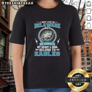 Delaware fan wearing a Philadelphia Eagles ladies tee, showcasing team pride on game day.