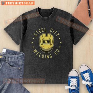 Awesome Steel City Welding Co washed t-shirt featuring a stylish design, perfect for welding enthusiasts and casual wear.