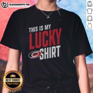 Top Carolina Hurricanes This Is My Lucky Ladies Tee featuring team colors and logo, perfect for game day attire.
