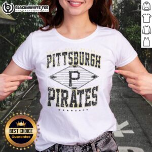 Alt Text: Awesome Pittsburgh Pirates Major League Baseball Cooperstown Diamond Ladies Tee featuring team colors and logo.