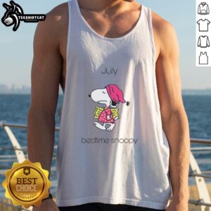 Cute July Bedtime Snoopy Tank Top featuring a playful Snoopy design, perfect for summer sleepwear for kids.