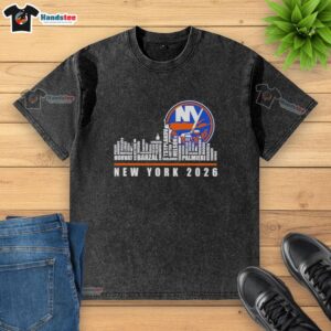 Original NHL New York Islanders X Skyline City washed t-shirt featuring vibrant team colors and city skyline design.