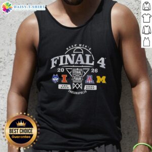 Top Indianapolis 2026 NCAA Men's Final 4 tank top featuring 'The Road Ends Here' graphic design.