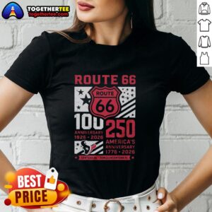 Alt Text: Official Houston Texans Route 66 Centennial 100th Anniversary Ladies Tee celebrating 250th America Anniversary.