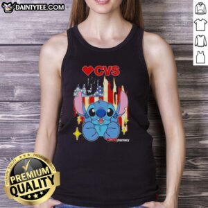 Alt Text: Cute Stitch-like CVS Pharmacy USA flag tank top featuring vibrant colors and a stylish design for summer wear.