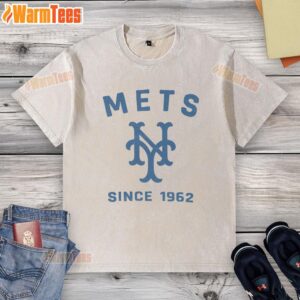 Alt Text: Premium New York Mets Cooperstown Duster Washed T-Shirt in navy blue, showcasing team logo and vintage design.