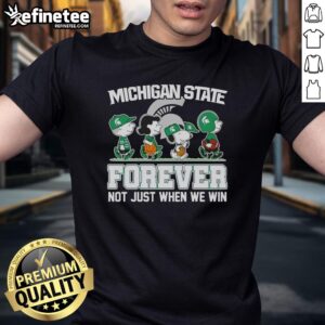 Alt Text: Top Peanuts X Michigan State Spartans T-Shirt featuring cartoon characters, perfect for die-hard fans, not just when we win.