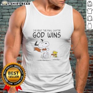 Nice Snoopy and Woodstock tank top with 'I've Read The Final Chapter, God Wins' text, perfect for casual wear.