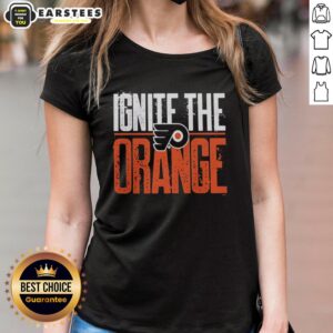 Good Philadelphia Flyers Ignite The Orange 2026 Stanley Cup Playoffs Ladies Tee featuring vibrant team colors and logo.