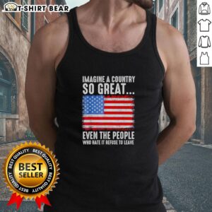 Retro tank top featuring American flag design, perfect for expressing love for country, even among critics.