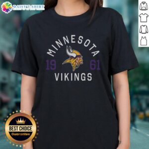 Alt Text: Stylish Minnesota Vikings heritage print ladies tee featuring vibrant colors and a comfortable fit for fans.