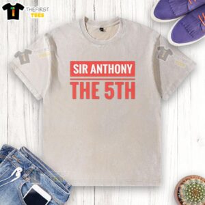 Alt Text: Top Sir Anthony the 5th Stacked Block Washed T-Shirt in soft fabric, featuring bold stacked text design for casual style.