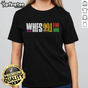 Official WHFS 99.1 FM ladies tee, featuring a stylish design and logo, perfect for fans of the radio station.