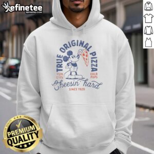 Alt Text: Original Disney Mickey Mouse True Original Pizza Cheesin Hard Hoodie featuring iconic Mickey design and vibrant colors.