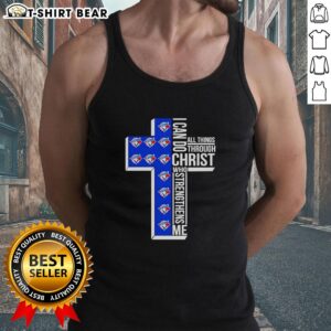Pretty Toronto Blue Jays cross tank top with 'I Can Do All Things Through Christ Who Strengthens Me' logo design.