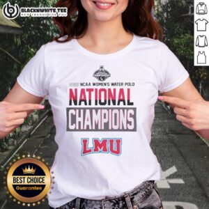 2026 NCAA Women's Water Polo National Champions tee featuring Loyola Marymount Lions logo and vibrant design.