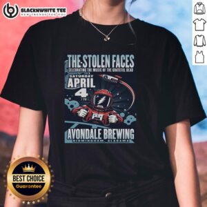 Awesome The Stolen Faces 4/4/2026 Birmingham AL poster on a ladies tee showcasing vibrant concert artwork.