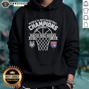 Alt Text: Awesome Hunter Huss Huskies NCHSAA 5A Boys Basketball Champions 2026 hoodie featuring team logo and vibrant colors.