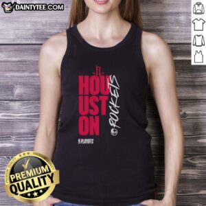 Official Houston Rockets playoff logo tank top featuring bold graphics and team colors, perfect for game day attire.