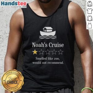 Premium Noah's Cruise tank top design featuring a one-star rating and zoo theme, reflecting a negative review experience.