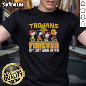 Original Peanuts Characters X USC Trojans NFL Forever T-Shirt, perfect for fans celebrating team spirit and vintage style.