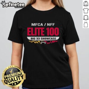 Premium MFCA NFF Elite 100 Big 33 Showcase ladies tee featuring a stylish design and comfortable fit for fans.