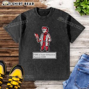 Hot Fire is super effective against Ice Pokmon pixel art on a washed t-shirt, showcasing vibrant colors and design.