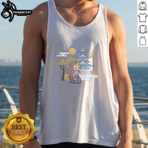 Cute monkey riding a bicycle while wearing a tank top, showcasing the fun side of Cdawgva's adventures.