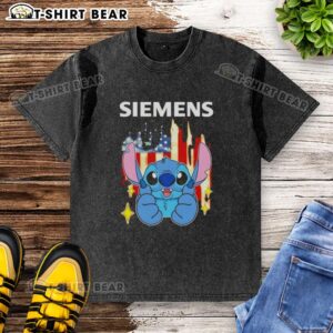 Pretty stitch design on Siemens USA flag washed t-shirt, showcasing vibrant colors and casual style for summer wear.