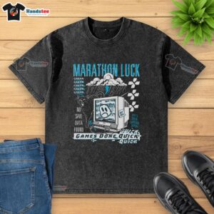 Nice GDQ Marathon Luck Game Done Quick No Save Data Found washed t-shirt featuring vibrant graphics and comfortable fit.