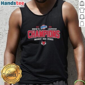 Alt Text: Marist Red Foxes 2026 MAAC Men's Lacrosse Tournament Champions tank top showcasing team pride and victory.