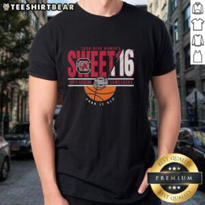 Alt Text: 2026 South Carolina Gamecocks NCAA Women's March Madness Sweet 16 T-Shirt featuring team colors and logo.