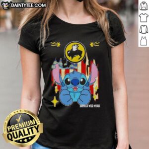 Cute stitch-like Buffalo Wild Wings USA flag ladies tee featuring a vibrant design perfect for fans and casual wear.