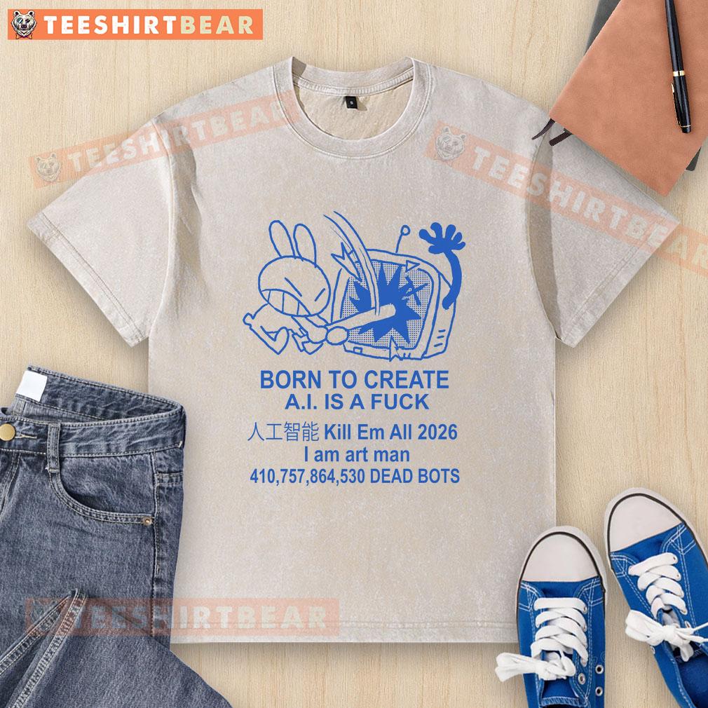nice-born-to-create-anti-ai-art-i-am-art-man-no-ai-washed-t-shirt Nice Born To Create Anti-AI Art T-Shirt featuring 'I Am Art Man, No AI' design in bold colors.