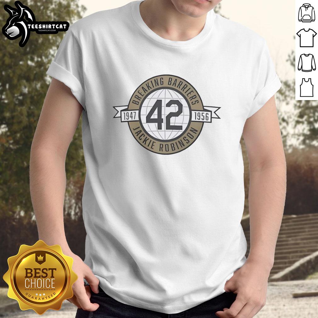 nice-breaking-barriers-jackie-robinson-1947-1956-t-shirt-1 Nice Breaking Barriers Jackie Robinson 1947-1956 T-Shirt featuring iconic graphics celebrating baseball legend Jackie Robinson.