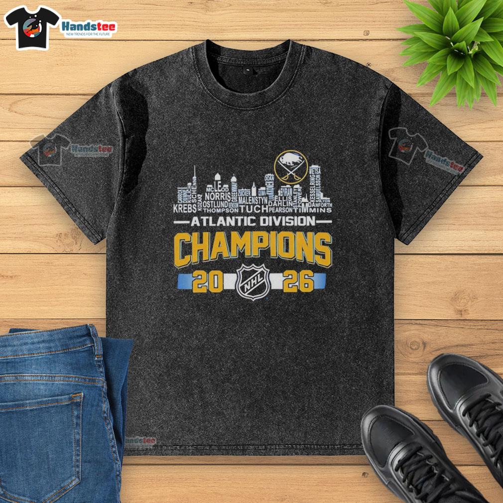 nice-buffalo-sabres-2026-nhl-atlantic-division-champions-name-players-city-skyline-washed-t-shirt Alt Text: Buffalo Sabres 2026 NHL Atlantic Division Champions t-shirt featuring players and city skyline design.