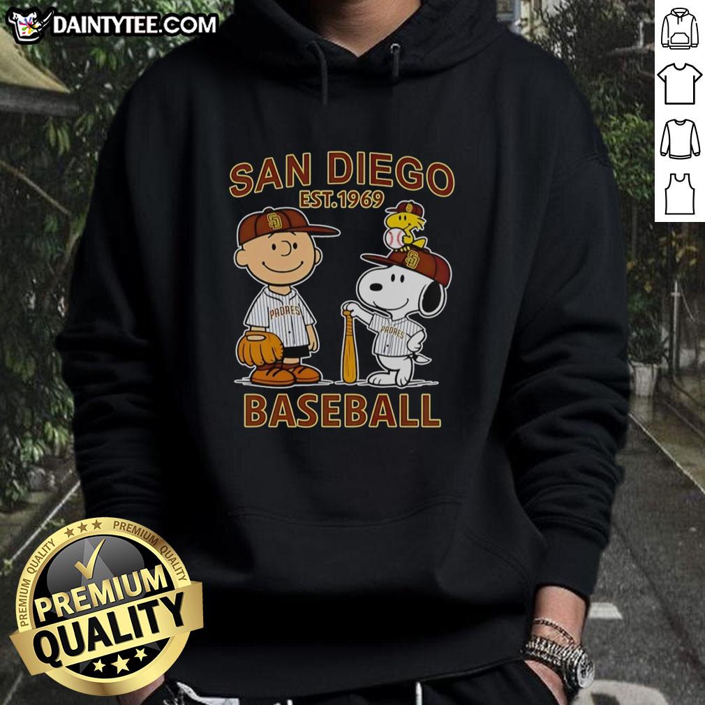 nice-charlie-brown-snoopy-and-woodstock-with-diego-padres-baseball-jersey-est-1969-hoodie Charlie Brown, Snoopy, and Woodstock wearing a Diego Padres Est. 1969 hoodie, perfect for baseball fans.
