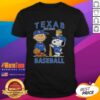 Alt Text: Charlie Brown, Snoopy, and Woodstock wearing a Texas Rangers baseball jersey, celebrating the team's legacy since 1961.