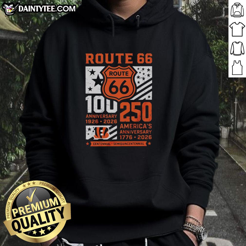nice-cincinnati-bengals-route-66-centennial-100th-anniversary-1926-2026-250th-america-anniversary-hoodie Alt Text: Cincinnati Bengals Route 66 Centennial 100th Anniversary hoodie celebrating 250th America Anniversary 1926-2026.