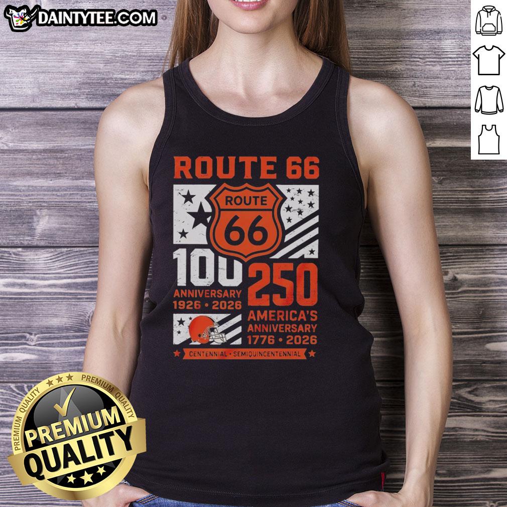 nice-cleveland-browns-route-66-centennial-100th-anniversary-1926-2026-250th-america-anniversary-tank-top Alt Text: Cleveland Browns Route 66 Centennial tank top celebrating 100th anniversary 1926-2026 and 250th America anniversary.