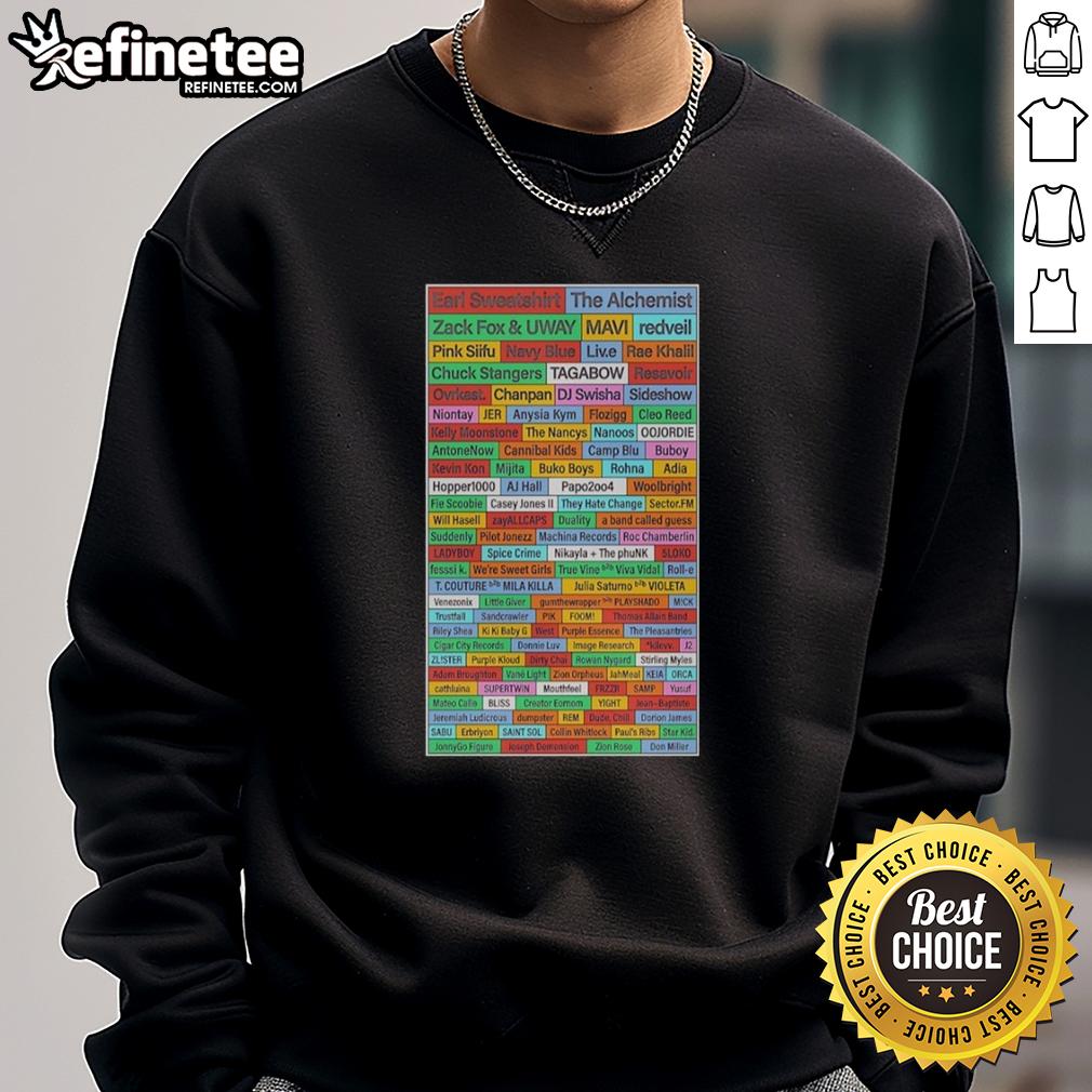 nice-earl-sweatshirt-the-alchemist-and-zack-fox-and-uway-name-list-sweatshirt Nice Earl sweatshirt featuring The Alchemist, Zack Fox, and Uway name list in stylish graphic design for streetwear fans.
