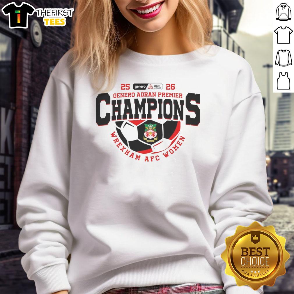 nice-genero-adran-premier-champions-25-26-wrexham-afc-women-sweatshirt Nice Genero Adran Premier Champions 25-26 Wrexham AFC Women sweatshirt featuring team logo and vibrant design.