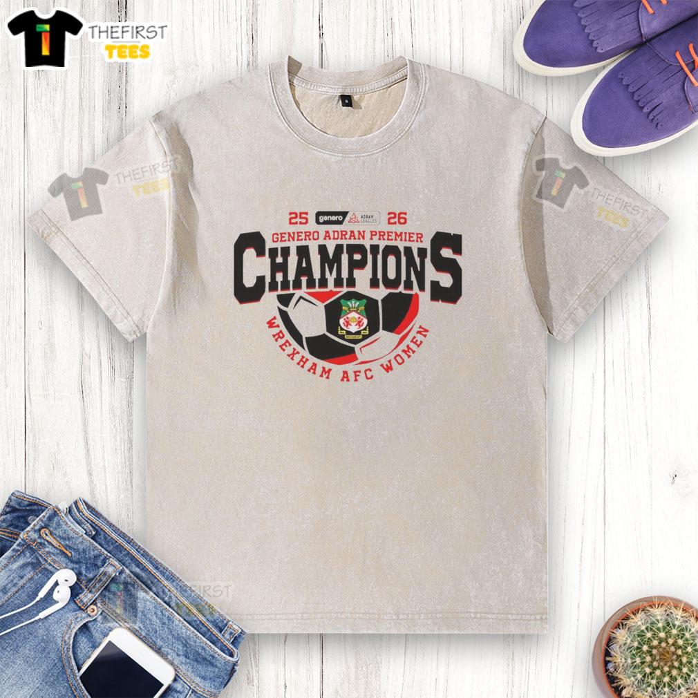 nice-genero-adran-premier-champions-25-26-wrexham-afc-women-washed-t-shirt Nice Genero Adran Premier Champions 25-26 Wrexham AFC Women washed t-shirt featuring team logo and vibrant colors.