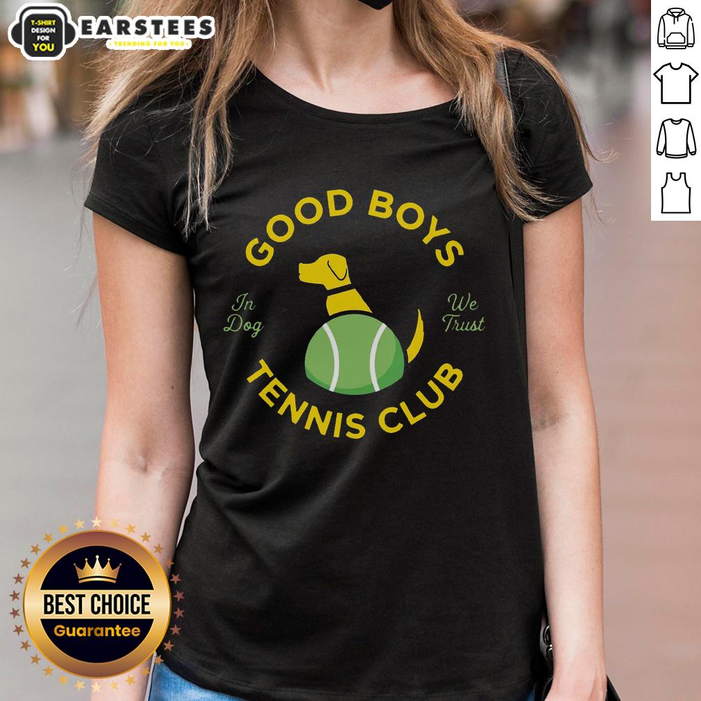 nice-good-boys-tennis-club-in-dog-we-trust-ladies-tee Nice Good Boys Tennis Club 'In Dog We Trust' Ladies Tee showcasing a stylish design for dog-loving tennis fans.