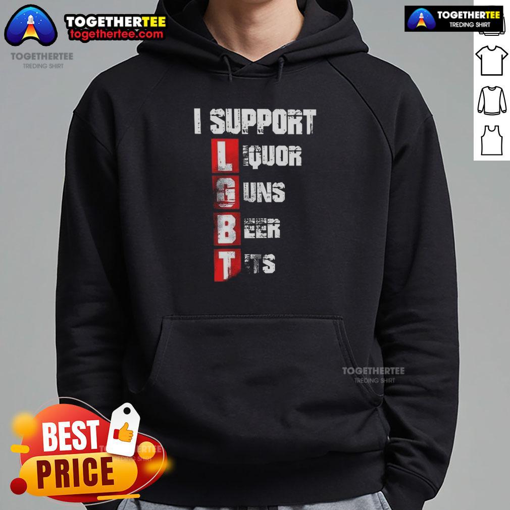 Nice I Support Lgbt Liberty Guns Beer Tits Vertical Hoodie Vertical hoodie featuring 'I Support LGBT Liberty Guns Beer Tits' design, perfect for pride and freedom enthusiasts.