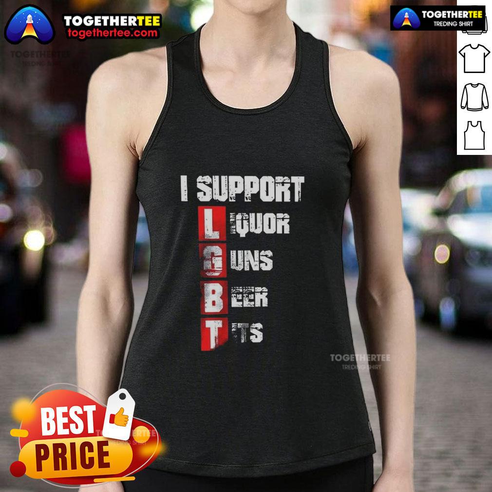Nice I Support Lgbt Liberty Guns Beer Tits Vertical Tank Top Vertical tank top featuring 'I Support LGBT Liberty Guns Beer Tits' design, perfect for pride events and casual wear.